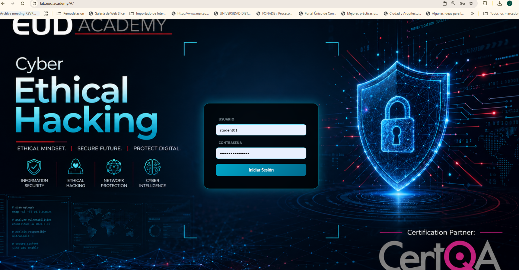 Cyber Ethical Hacking lab platform login